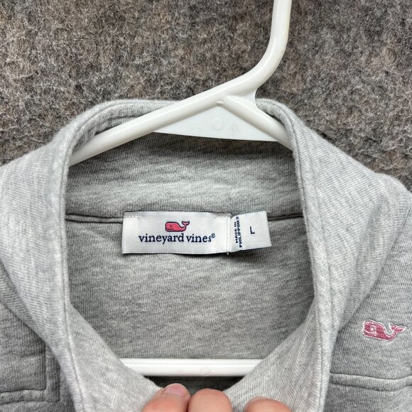 Vineyard Vines Sweater Women Large Gray Quarter Zip Fleece Whale Pullover Shep - Picture 8 of 12